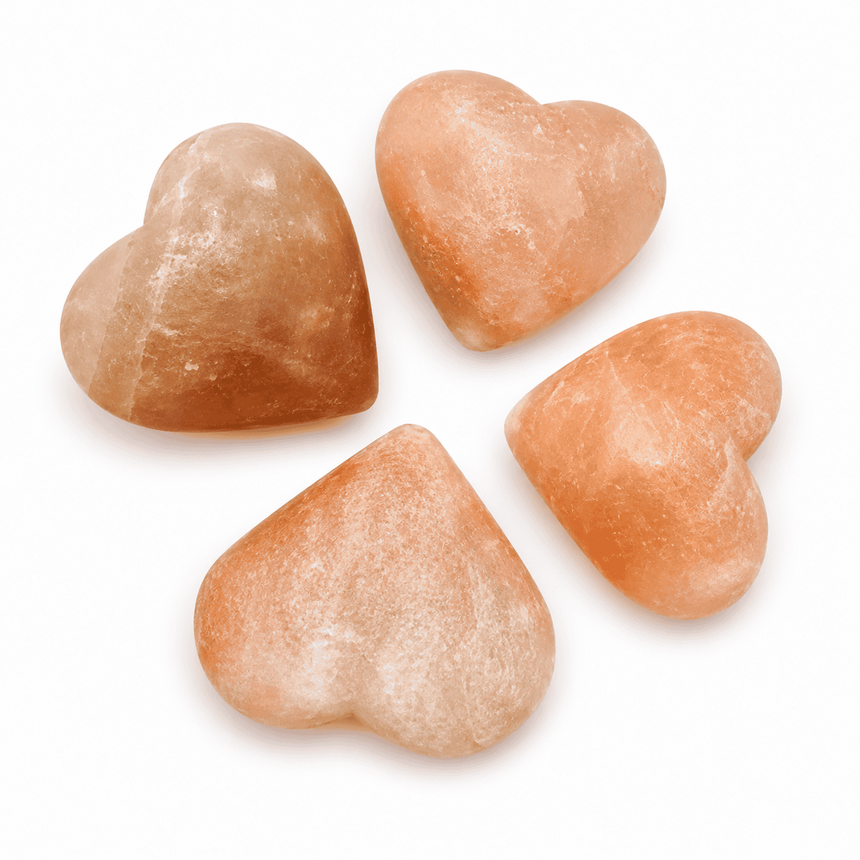 Himalayan Salt Heart Massage Stones (Set of 4) – studio product photo on a plain white background