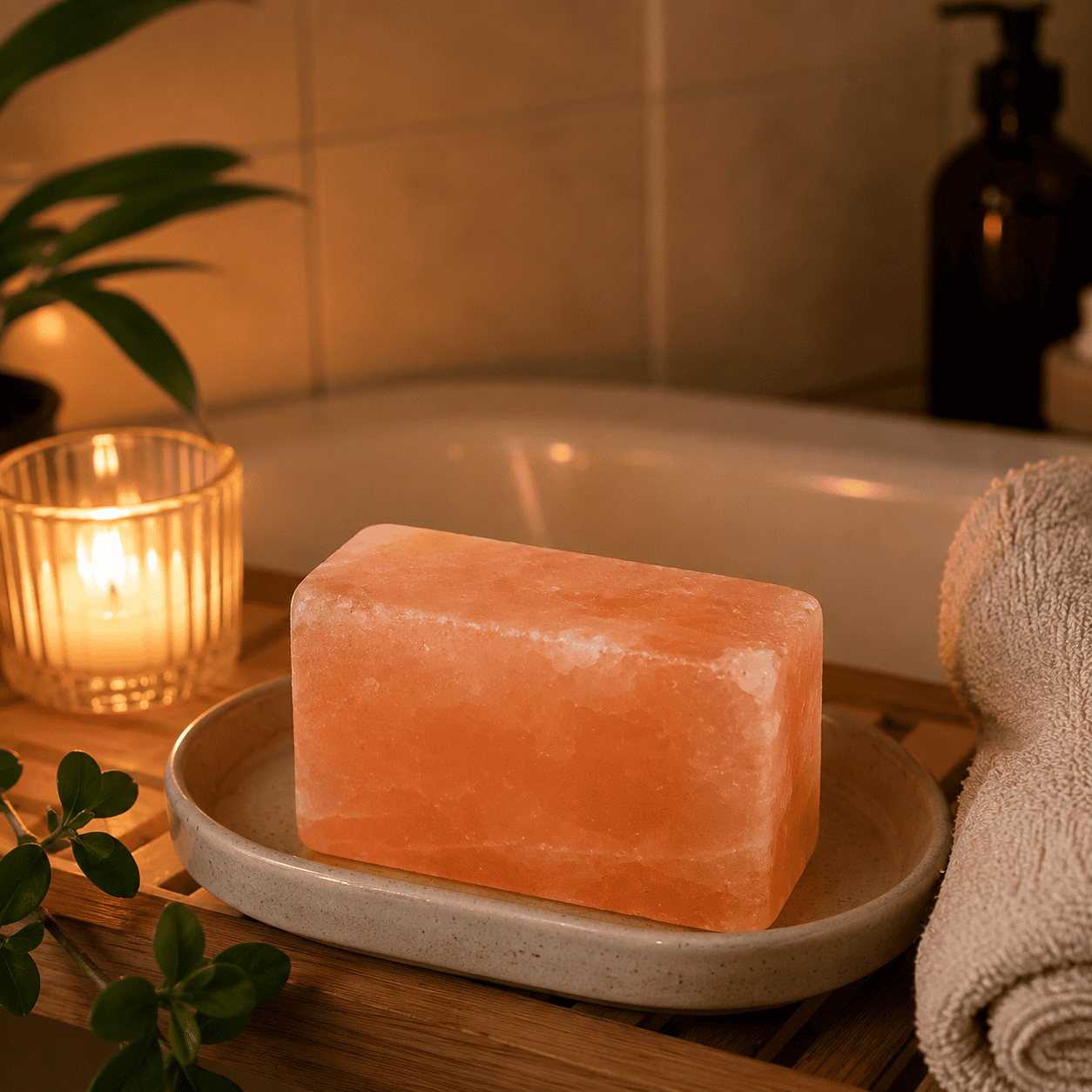 Salt Soap Bars (Set of 2) – styled in a home lifestyle setting, lit at evening