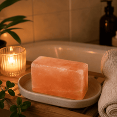 Salt Soap Bars (Set of 2) – styled in a home lifestyle setting, lit at evening