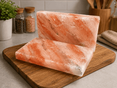 Natural Himalayan Salt Tiles (Pack of 2) – styled in a home lifestyle setting, lit at evening