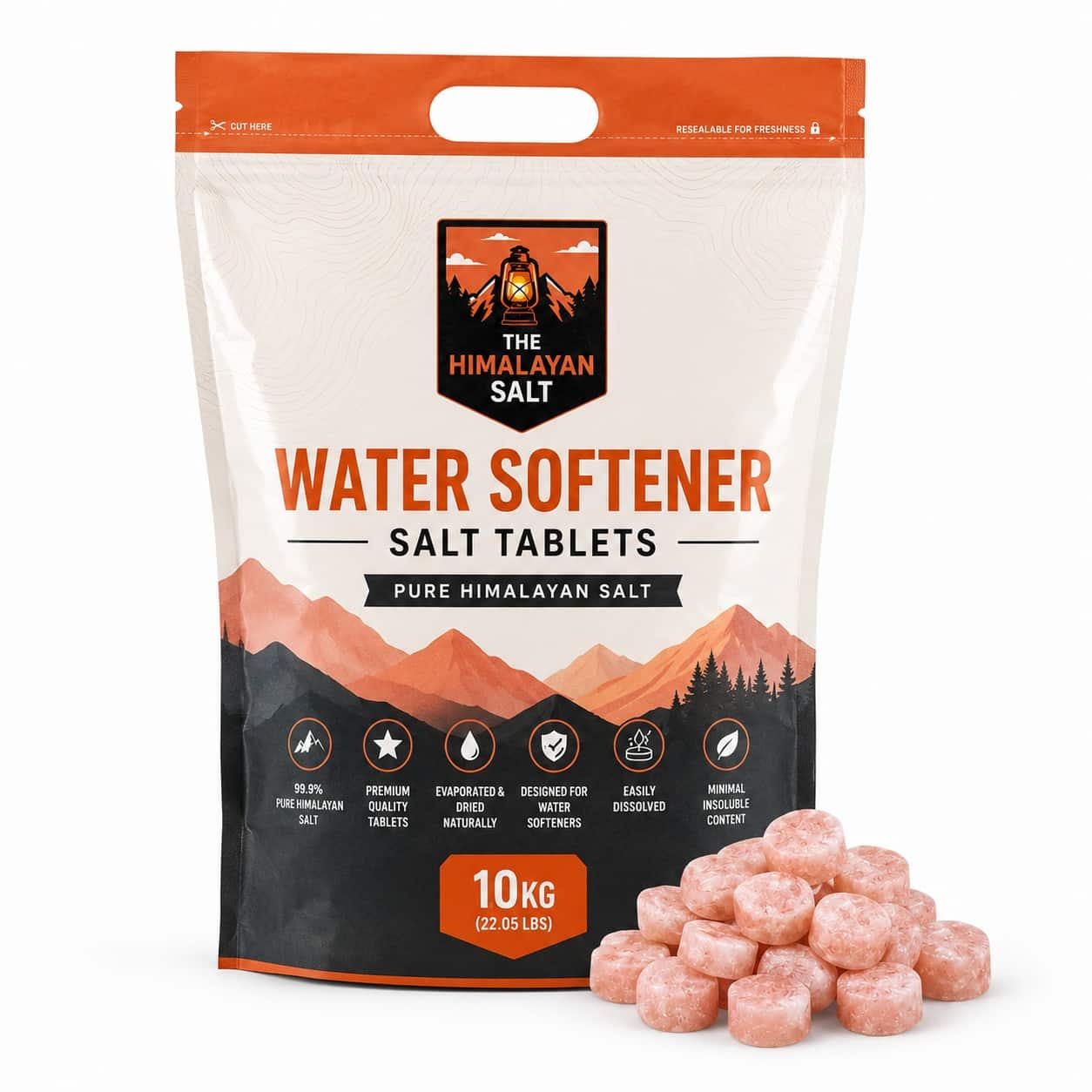 10Kg Water Softener Salt Tablets – studio product photo on a plain white background