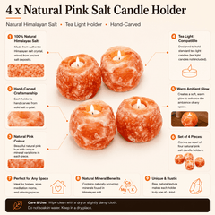 Natural Pink Himalayan Salt Candle Holder (Set of 4) – infographic highlighting the product's key features