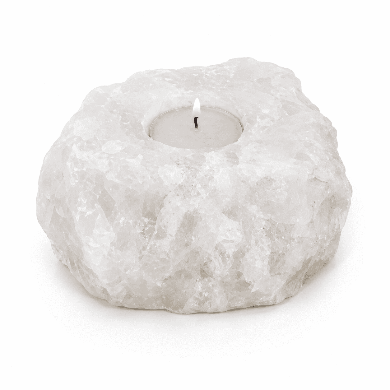 Rare White Crystal Salt Candle Holder (Set of 2) – studio product photo on a plain white background